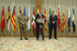 José Bono, ministro de Defensa, el secretario de estado de Defensa y el Jefe del estado mayor de la Defensa en la rueda de prensa celebrada en el Ministerio de Defensa