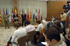 José Bono, ministro de Defensa, el secretario de estado de Defensa y el Jefe del estado mayor de la Defensa en la rueda de prensa celebrada en el Ministerio de Defensa
