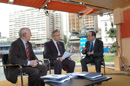 El ministo de Defensa, José Bono, durante una entrevista en televisión española momentos antes del comienzo de los actos conmemorativos del Día de la Fiesta Nacional