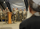 El general del Aire José Jiménez en el acto de entrega de ayuda humanitaria a las autoridades afganas de Herat